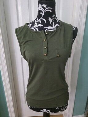 Sleeveless Olive Green Button-Front Women’s Top